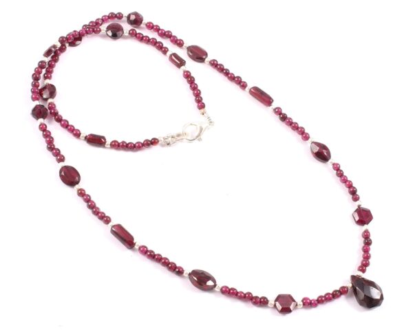 Garnet Beads Necklace, Natural Garnet Round Shape Beads Necklace, Garnet Gemstone Shape Beaded Jewelry Necklace 925 Silver 18"