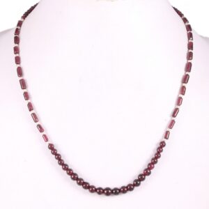 Garnet Round Shape Beads Necklace, Natural Garnet Tube Shape Beaded Necklace, Garnet Gemstone Shape Beads Necklace 925 Silver 18"
