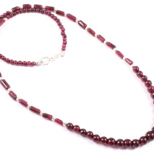 Garnet Tube and Sphere Bead Necklace with Sterling Silver Clasp – Custom Handmade Jewelry, Tube Beads 3x6-3.5x7mm, Sphere Beads 3-6.5mm 18"