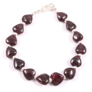 Garnet Beads Bracelet, Garnet Heart Shape Beads Bracelet, Garnet Gemstone Shape Beaded Jewelry Bracelet 925 Silver 9-10 MM 7"