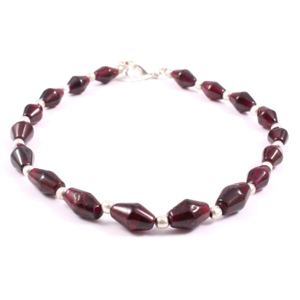 Garnet Gemstone Anklet | Bi-cone & Rhombus Beads 6x10mm | Sterling Silver Clasp | Birthstone Jewelry | Handcrafted Beaded Jewelry 9" - Image 2