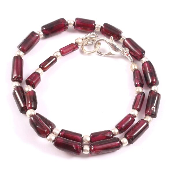 925 Silver Natural Garnet Beads Anklet, Garnet Smooth Tube Shape Anklet, Garnet Gemstone Pipe Shape Beaded Anklet 3x6-4x9 MM 9" - Image 2