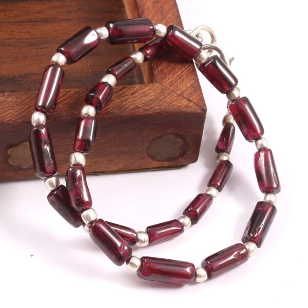925 Silver Natural Garnet Beads Anklet, Garnet Smooth Tube Shape Anklet, Garnet Gemstone Pipe Shape Beaded Anklet 3x6-4x9 MM 9" - Image 3