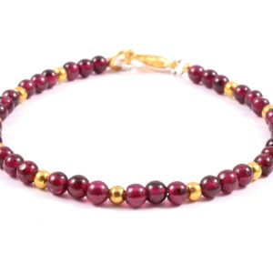 Natural Garnet Beads Bracelet, Garnet Roundel Beads Bracelet, Garnet Gemstone Shape Beaded Jewelry, Golden Sphere Beads Bracelet 4 MM 7"