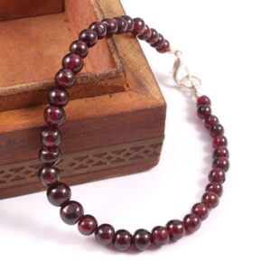 Garnet Sphere Bracelet | Round Gemstone Beads 5-6.5mm | Handmade Garnet Jewelry | Stone Beaded Jewelry For Gift, Boho Beads Bracelets 7.5"