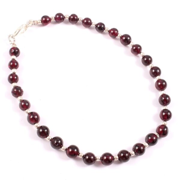 Garnet Smooth Beaded Anklet - Round Sphere Ball Shape 6-6.5mm - Trendy Gemstone Jewelry - Handmade Beads For Making Custom Jewelry 9"