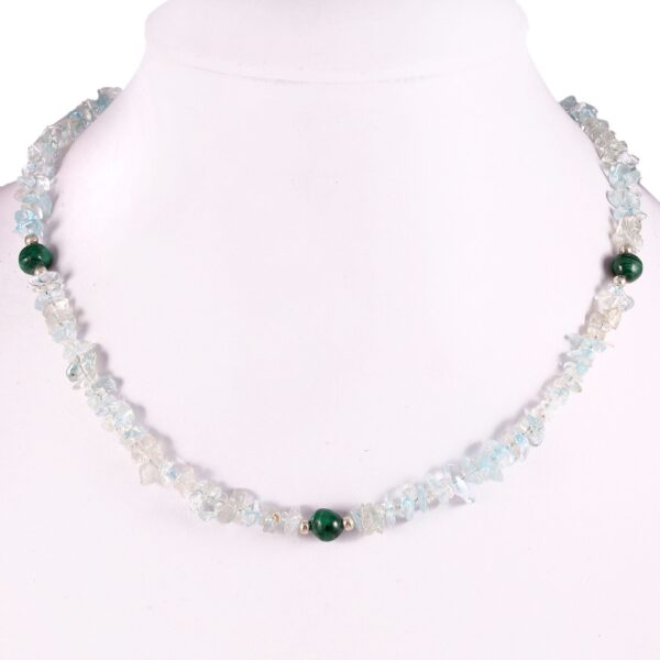 Natural Aquamarine Beads Necklace, Top Quality Aquamarine Gemstone Shape Beads Necklace, Aquamarine Chips Beaded Necklace 925 Silver 18"