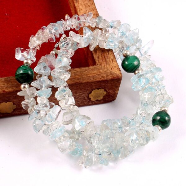 Natural Aquamarine Beads Necklace, Top Quality Aquamarine Gemstone Shape Beads Necklace, Aquamarine Chips Beaded Necklace 925 Silver 18" - Image 2