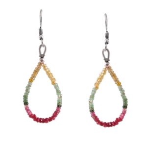 Natural Emerald, Ruby & Yellow Sapphire Gemstone Beaded Earrings - Elegant Faceted Gemstone Loop Earrings, Earrings Gift For Her 1.5"