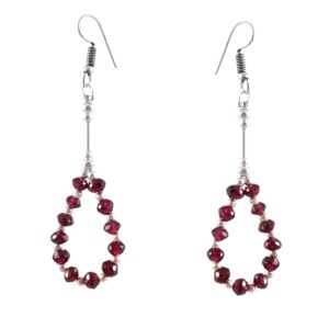 Garnet Beaded Earrings, Natural Garnet Roundel Shape Beads Earrings, Garnet Gemstone Beaded Jewelry Hoop Earrings