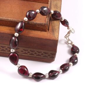 Garnet Teardrop Shape Beads Bracelet, Garnet Stat Drilled Drop Beads Bracelet 7x10-8x11 MM, Gemstone Jewelry With 925 Silver Clasp 7.5"