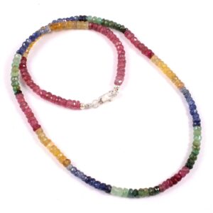 925 Silver Multi Sapphire Beads Necklace, Top Quality Multi Sapphire Beads Necklace, Sapphire Gemstone Beaded Jewelry Bracelet 4-4.5 MM 18"