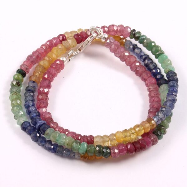 925 Silver Multi Sapphire Beads Necklace, Top Quality Multi Sapphire Beads Necklace, Sapphire Gemstone Beaded Jewelry Bracelet 4-4.5 MM 18" - Image 2