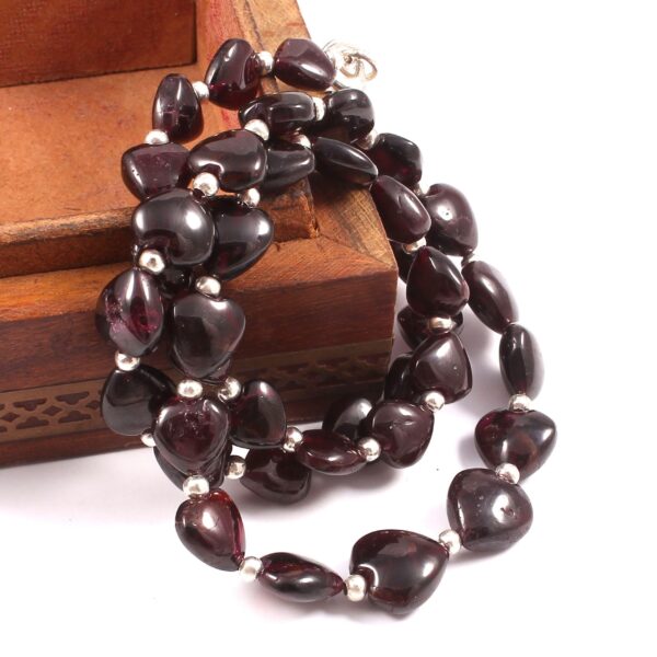 Garnet Heart Shape Beads Necklace, Garnet Gemstone Puffy Heart Shape Beads Necklace 9-10 MM, Garnet Beads Necklace With 925 Silver Clasp 18" - Image 3