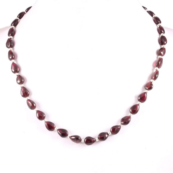 Handmade Garnet Smooth Pear Shape Beaded Necklace with 925 Sterling Silver Clasp, January Birthstone Jewelry, Gift for Her, 7x10-8x11mm 18" - Image 2