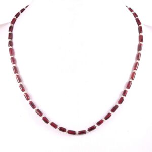 Natural Garnet beads Necklace, Top Quality Garnet Tube Shape Beads Necklace, Garnet Pipe Shape Beads 925 Silver Necklace 3x7-4x8 MM 18"