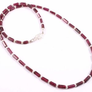 Amazing Garnet Tube Shape Beaded Necklace, January Birth Stone Jewelry, Natural Gemstone Beads, 925 Sterling Silver Lobster Clasp 18"