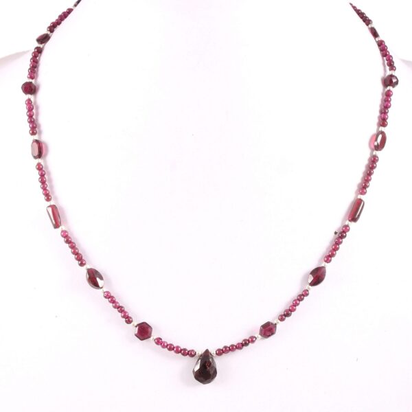 Garnet Beads Necklace, Natural Garnet Round Shape Beads Necklace, Garnet Gemstone Shape Beaded Jewelry Necklace 925 Silver 18" - Image 2