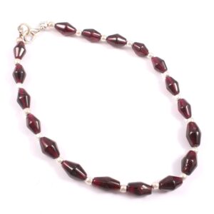 Garnet Gemstone Anklet | Bi-cone & Rhombus Beads 6x10mm | Sterling Silver Clasp | Birthstone Jewelry | Handcrafted Beaded Jewelry 9"
