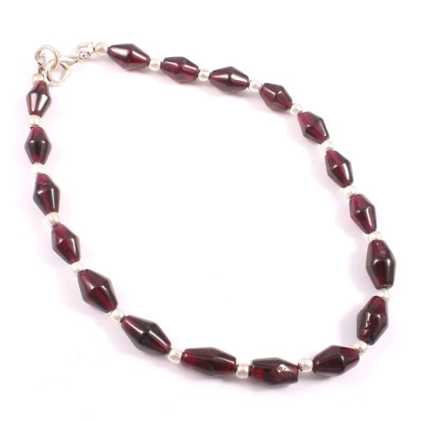 Garnet Gemstone Anklet | Bi-cone & Rhombus Beads 6x10mm | Sterling Silver Clasp | Birthstone Jewelry | Handcrafted Beaded Jewelry 9"