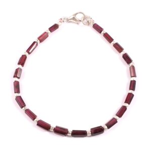 Garnet Beads Bracelet, Natural Garnet Tube Shape Beads Bracelet, Garnet Faceted Tube Beads Bracelet, Garnet Gemstone Bracelet 3x6-3x7 MM 7"