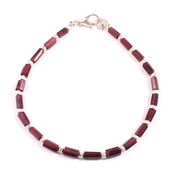 Garnet Tube Beads Bracelet 3x6-3x7mm - Genuine Gemstone Pipe Shape Beads with 925 Sterling Silver Clasp | Trendy Boho Gems Jewelry Gift 7" - Image 2