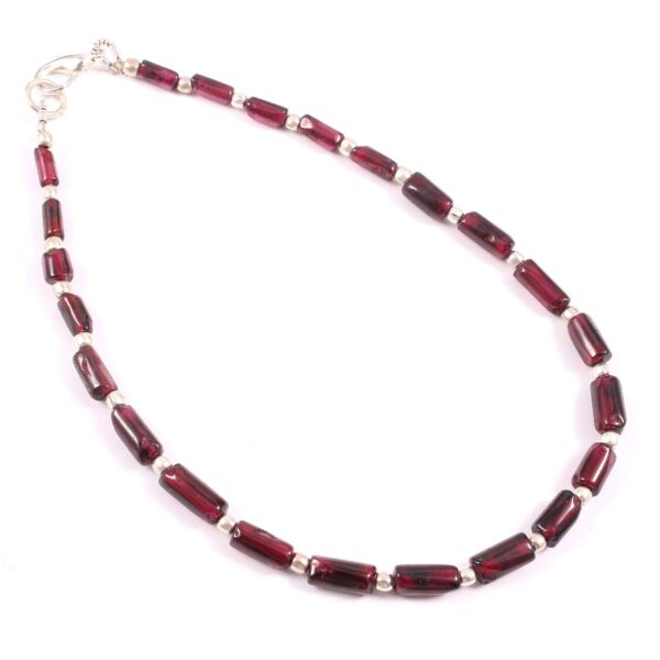 925 Silver Natural Garnet Beads Anklet, Garnet Smooth Tube Shape Anklet, Garnet Gemstone Pipe Shape Beaded Anklet 3x6-4x9 MM 9"