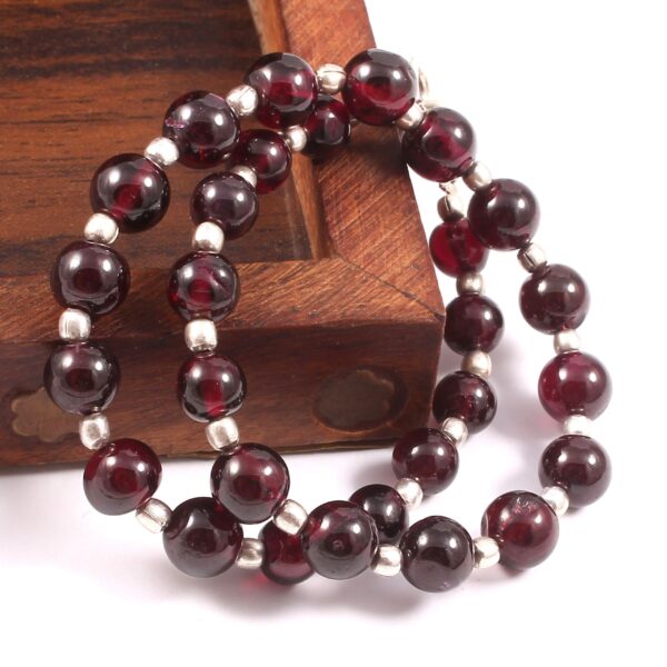 Garnet Smooth Beaded Anklet - Round Sphere Ball Shape 6-6.5mm - Trendy Gemstone Jewelry - Handmade Beads For Making Custom Jewelry 9" - Image 2
