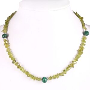 Natural Peridot Beads Necklace, Top Quality Peridot Chips Shape Beaded Necklace, Peridot Malachite Gemstone Beaded Necklace 925 Silver 18"