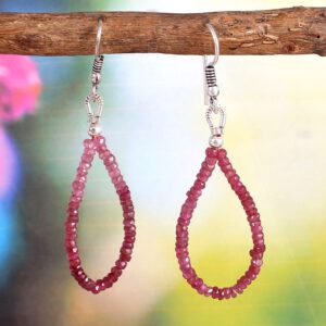 Ruby Beaded Earrings, Gemstone Beaded Earrings, Ruby Faceted Beads Earrings, Ruby Handmade Hoop Earrings For Gift 3 MM 1.5"