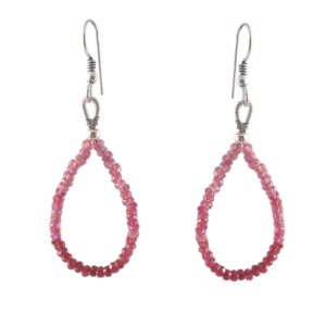 Pink Sapphire Faceted Bead Earrings 3mm, Elegant Sapphire Loop Earrings | Trendy Gemstone Jewelry, Loose Stone Fine Jewelry For Gift 1.5"