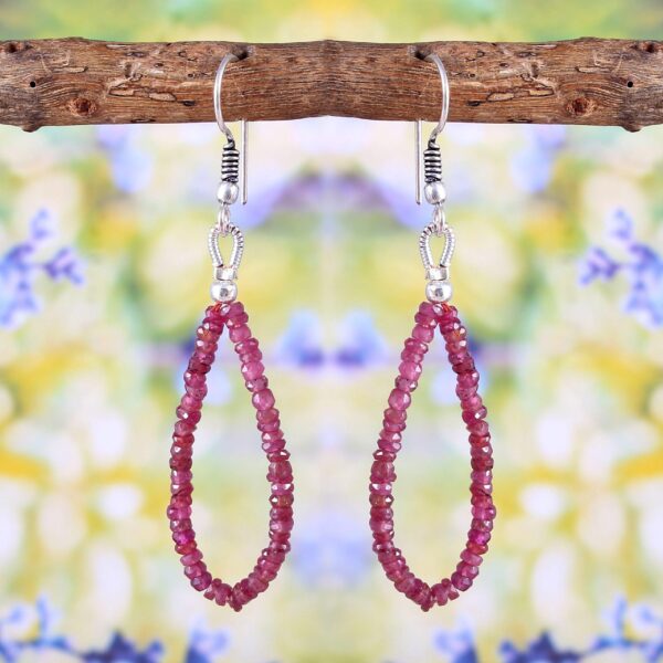 Pink Sapphire Faceted Bead Earrings 3mm, Elegant Sapphire Loop Earrings | Trendy Gemstone Jewelry, Loose Stone Fine Jewelry For Gift 1.5" - Image 2