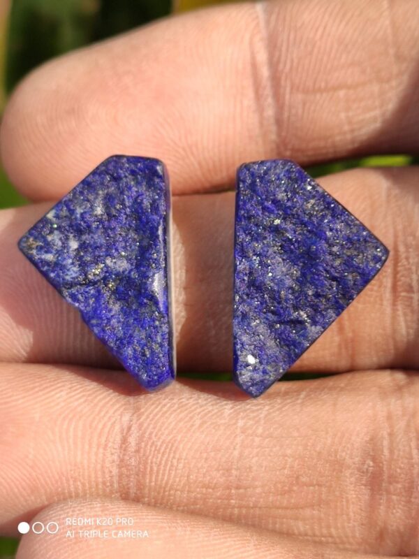 Lapis Lazuli Druzy Cabochon, Lapis Trillion Shape Druzy Cabochon, Lapis Gemstone Shape Druzy Cabochons 14x21 MM A Pair - Image 2