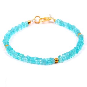 Apatite Heishi Beads Bracelet, Natural Square Shape Heishi Beaded Bracelet 3.5 MM, AAA Grade Apatite Gemstone Beaded Jewelry Bracelet 7.5"