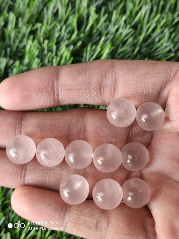 12 MM Sphere Shape Natural Rose Quartz, AAA Grade Rose Roundel Shape Half Drilled Balls, Rose Quartz Gemstone Balls For Jewelry 10 Pc - Image 3