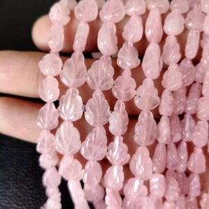 Rose Quartz Beads, Rose Quartz Leaf Shape Carving Beads, Rose Quartz Shape Gemstone Beads 8x10 MM, Rose Pink Rose Quartz Shape Beads 13"