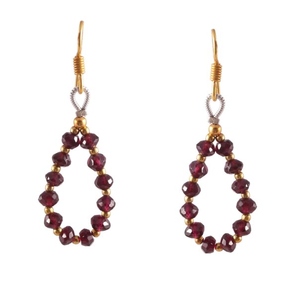 Natural Garnet Beads Earrings, Garnet Gemstone Roundel Beads  Wire Wrapped Earrings, Garnet Gemstone Beaded Jewelry Hoop Earrings For Gift