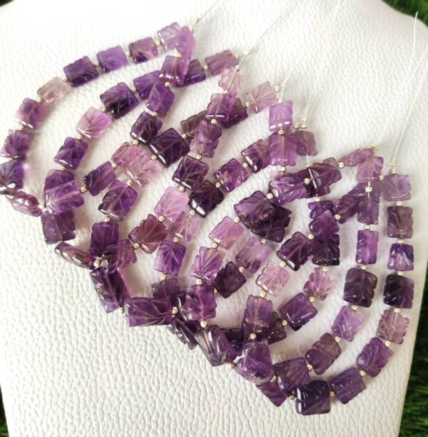 Amethyst Rectangle Carving Beads 8x10-9x10 MM, Amethyst Rectangle Shape Carving Beads, Loose Gemstone Carving Shape Beads 7"