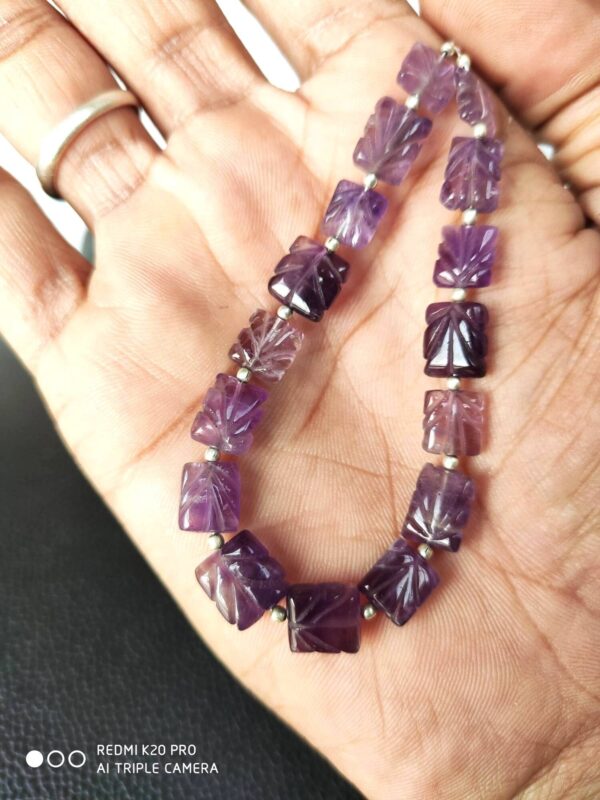 Amethyst Rectangle Carving Beads 8x10-9x10 MM, Amethyst Rectangle Shape Carving Beads, Loose Gemstone Carving Shape Beads 7" - Image 3