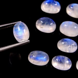 Natural Rainbow Moonstone Cabochon, Rainbow Moonstone Oval Shape Cabochons 5x7 MM, Blue Fire Rainbow Moonstone Gemstone Shape Cabochons 10Pc