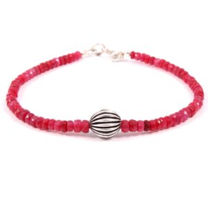 Ruby Beads Bracelet, Natural Ruby Beaded Bracelet 4-4.5 MM, AAA Grade Dyed Ruby Beads Bracelet, Ruby Gemstone Roundel Beads Bracelet 7.5"