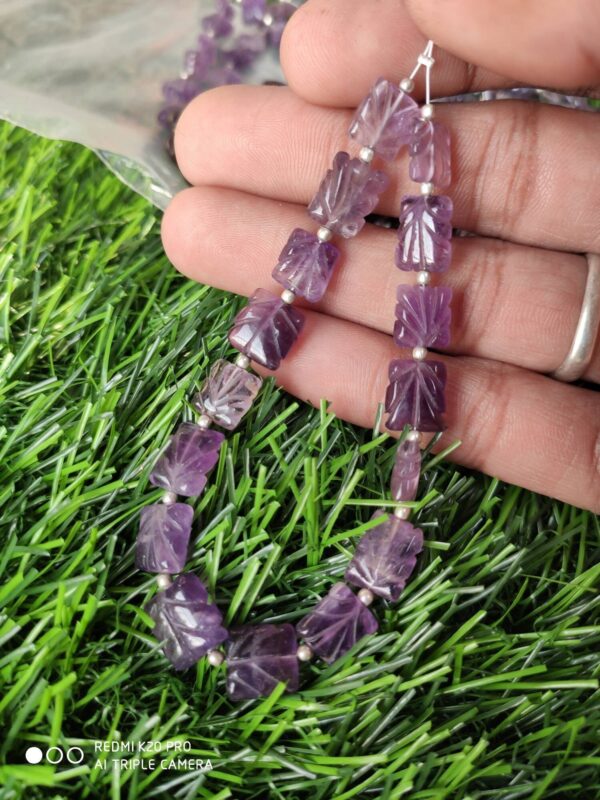 Amethyst Rectangle Carving Beads 8x10-9x10 MM, Amethyst Rectangle Shape Carving Beads, Loose Gemstone Carving Shape Beads 7" - Image 2