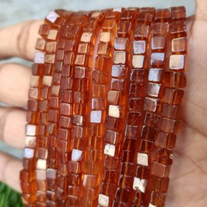 Hessonite Garnet Bead, Natural Hessonite Cube Shape, Top Quality Hessonite Garnet Gemstone Shape beads 4-6 MM 16"