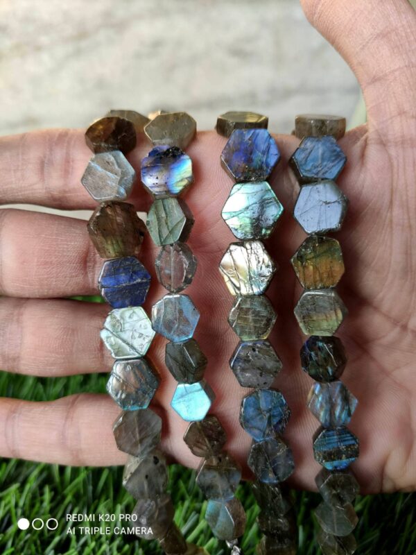 Labradorite Hexagon Shape Beads, Natural Labradorite Shape beads 9-12 MM, 22 Piece Of Genuine Labradorite Gemstone Shape Beads 8" - Image 2