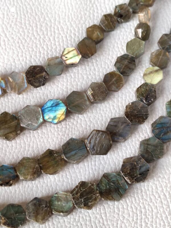 Labradorite Hexagon Shape Beads, Natural Labradorite Shape beads 9-12 MM, 22 Piece Of Genuine Labradorite Gemstone Shape Beads 8" - Image 3