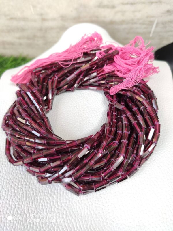 Garnet Tube Shape Beads, Garnet Gemstone Beads 3.5x5.5-3.5x7 MM, Garnet Faceted Pipe Shape Beads, Garnet Handmade Beads 13" - Image 3