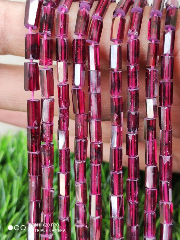 Garnet Tube Shape Beads, Garnet Gemstone Beads 3.5x5.5-3.5x7 MM, Garnet Faceted Pipe Shape Beads, Garnet Handmade Beads 13"