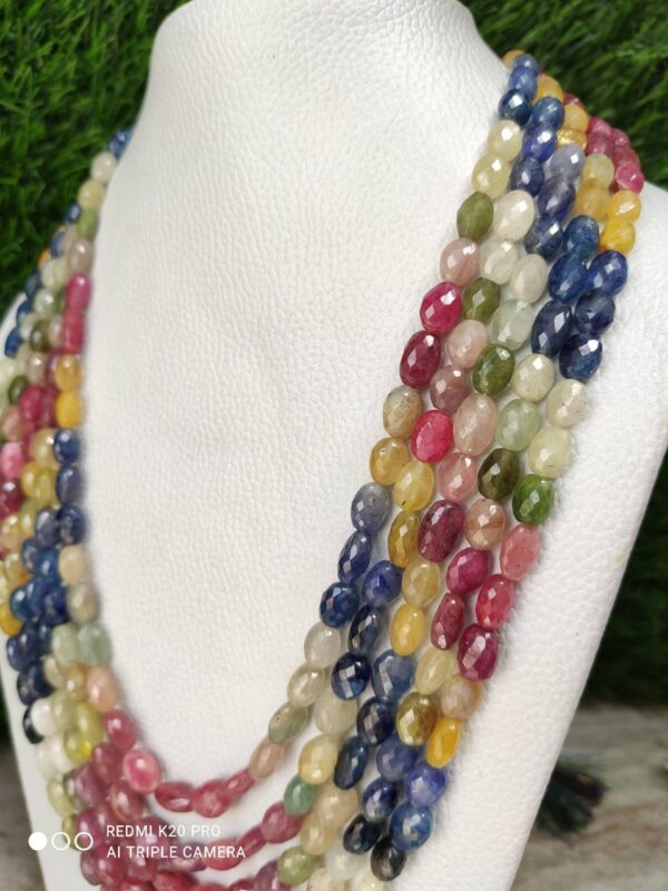 Multi Sapphire Oval Shape Beads Necklace, Sapphire Necklace, Rainbow Sapphire Beads Necklace, Sapphire Ruby Emerald Beads Necklace  18"-25" - Image 5