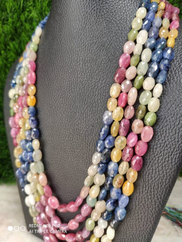 Multi Sapphire Oval Shape Beads Necklace, Sapphire Necklace, Rainbow Sapphire Beads Necklace, Sapphire Ruby Emerald Beads Necklace  18"-25" - Image 4