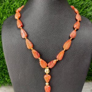 Carnelian Carving Leaf Shape Beads Necklace, Carnelian Shape Beaded Necklace, Gemstone Shape Carving Beads Necklace 10x16-11x20 MM 18"